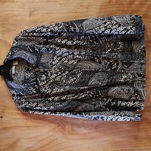 Zenergy By Chico's Cinch Waist Jacket Black White Paisley Stretch Zip Front XL